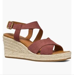 Geox Panarea Suede Wedge Sandals In Dk Cognac Size 6 (36.5) NWOT